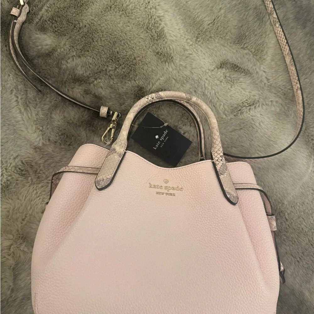 kate spade Pale Pink Pebbled Leather Satchel with Snake-Embossed Trim
